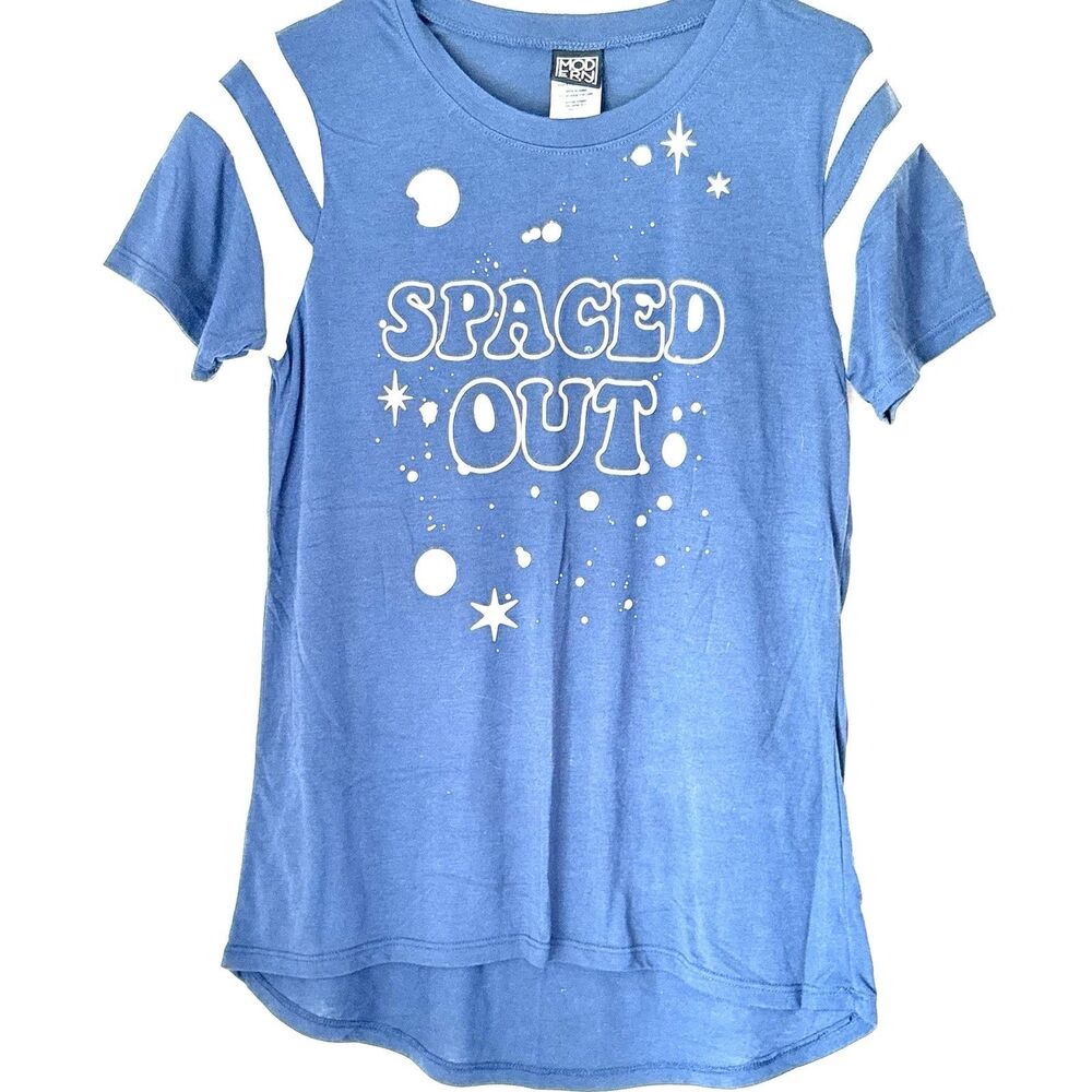 Modern Lux Spaced Out Graphic Tee Shirt Blue Woman' [Large] Varsity Stripe